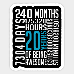 20th Birthday Vintage Retro T Shirt 20 Years Old 240 Months Sticker